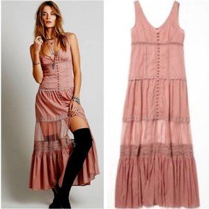 NWT! Free People S Button Front Maxi Dress Tiered
